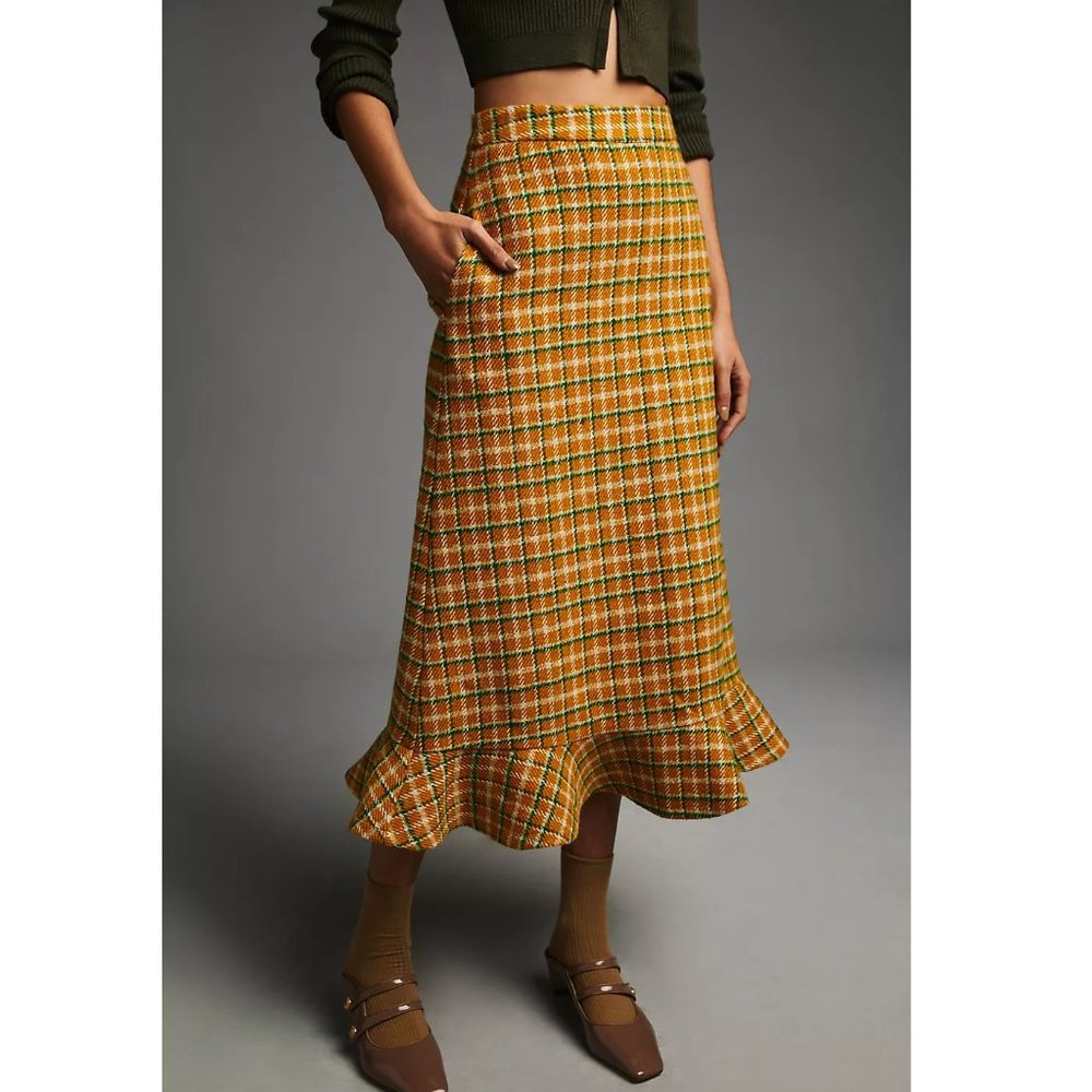 Anthropologie English Factory Plaid Skirt Yellow - XS